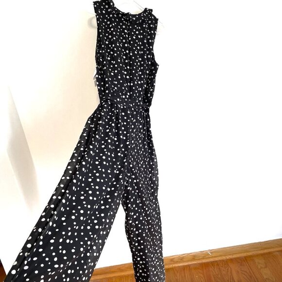 NEW NWT ROZ & ALI DRESSBARN Polka Dot Ruffle V-Neck Sleeveless Jumpsuit Black 16 - Picture 16 of 16